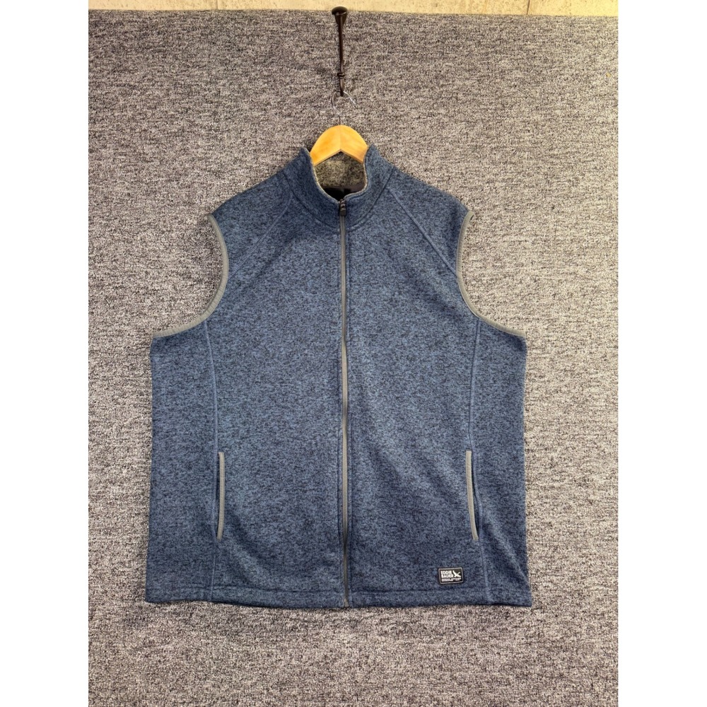 Eddie Bauer Mens Blue Marled Sweater Fleece Full Zip Mock Neck Vest L